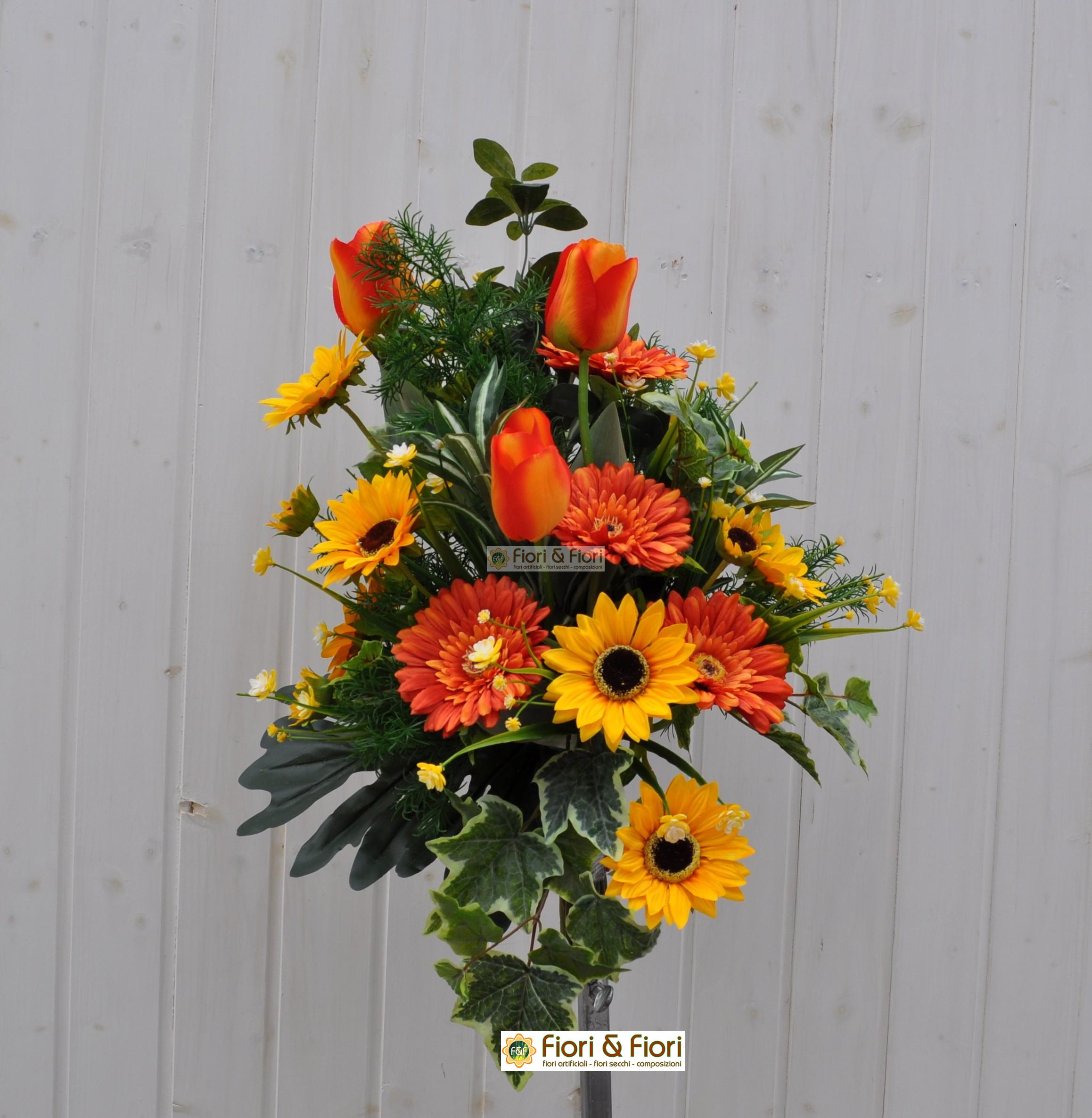 Bouquet fiori artificiali summer orange per cimitero