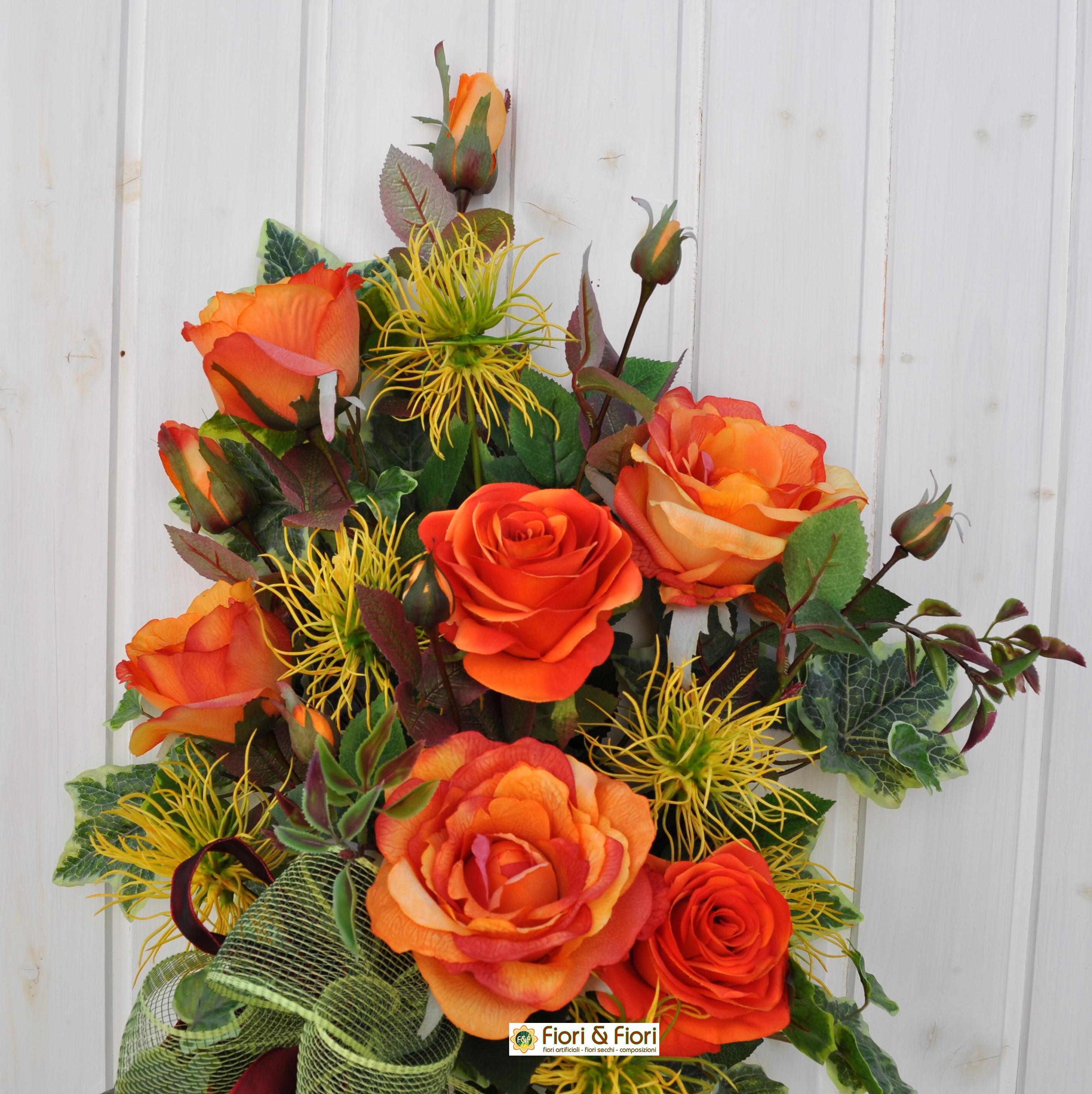 Bouquet fiori artificiali Margaret arancio per cimitero e ...