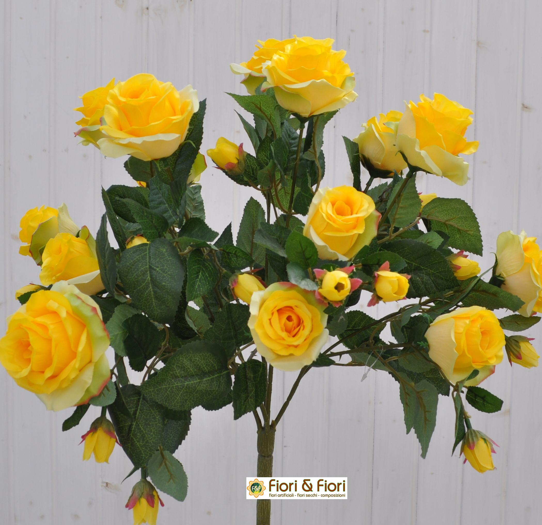 Rose artificiali gialle in tessuto lavabile per decorazioni floreali